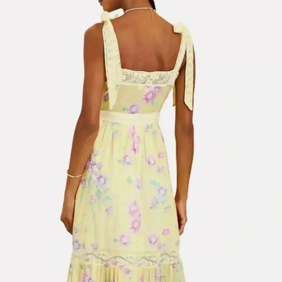 NWT LOVESHACKFANCY Ayala Floral Tiered Midi Dress Bright Azalea Yellow 2 - Picture 4 of 5